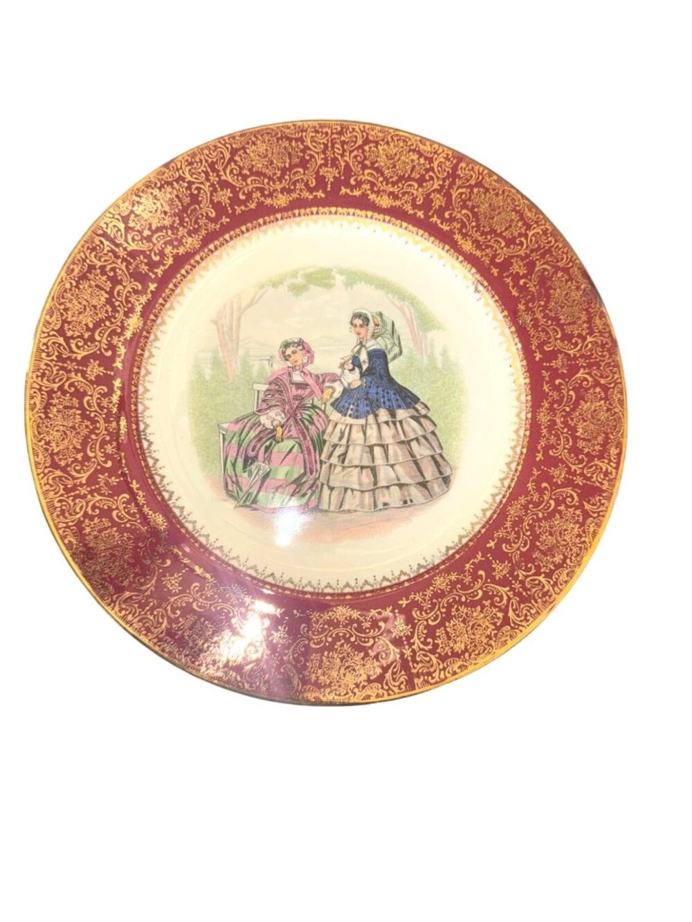 Vintage Salem China Co. Imperial 23K Gold Decorative Plate With Victorian Ladies